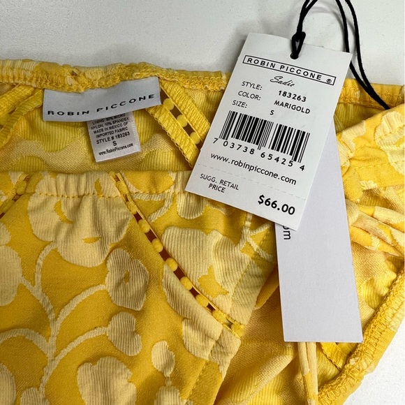 Robin Piccone Sadie Floral Bikini Bottom Side Tie Marigold Yellow New With Tags - Picture 6 of 9